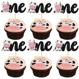 Gyufise 24 Adet İnek Bir Cupcake Süsleri Parıltılı Çiftlik Hayvanları İlk Doğum Günü Cupcake Penaları Bebek Partisi Çocuklar Erkek Kız 1. Doğum Günü Partisi Malzemeleri