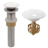 GZILA Taşma Olmadan Gemi Lavabo Drenajı, Sepet Tıpalı Beyaz Açılır Tahliye, Banyo Vanity Seramik Pirinç Süzgeç Saç Catcher, Tıkanma Önleyici Fırçalanmış Nikel, Porselen Kapak