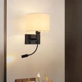 GZZBMY Modern Anahtarlı LED Duvar Lambası Başucu Duvar Aydınlatma Ayarlanabilir Döndürme Spot Duvar Lambası Yatak Odası Oturma Odası Koridor Kitaplık için Kumaş Abajur (Siyah)
