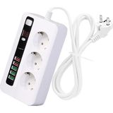 H-03 Üçlü Priz 5 USB Portlu Akıım Korumalı Yangına Dayanıklı 3000 W On/off Düğmeli 2 Metre Uzatma Kablolu 3'lü Priz