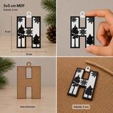 H Harf Yılbaşı Süsü – Mdf Çam Ağacı Desenli Asılabilir Dekor (5X5 Cm)