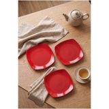 h homerest Kırmızı Kare Pasta Sunum Servis Tabağı Seti Çeyizlik Tatlı İkramları İçin Çay Saati Modern Tasarım