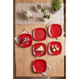 h homerest Pasta Tabağı Seti Kırmızı 6'lı Kare Servis Tabağı Kahvaltı Ve Tatlı Sunumu İçin Modern Formlu