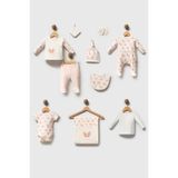 H HONEY BABY %100 Organik Pamuk Cute Butterfly Kız Bebek Nakışlı Lüx 10 Parça Hastane Çıkış Seti - Somon