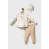 H HONEY BABY %100 Organik Pamuk Dad & Me 2'li Bebek Takım - 3 - 6 Ay - Bej