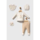 H HONEY BABY %100 Organik Pamuk Dad & Me Fermuarlı Bebek Tulum - 0 - 3 Ay - Bej