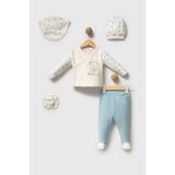 H HONEY BABY %100 Organik Pamuk Dad & Me Fermuarlı Bebek Tulum - 0 - 3 Ay - Mavi