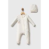 H HONEY BABY %100 Organik Pamuk Dad & Me Fermuarlı Tulum - Mavi - 0 - 3 Ay