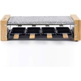 H.koenig 8 Kişilik Çok Fonksiyonlu Raclette Makinesi Wod8 Doğal Ahşap Tasarım, Çıkarılabilir Granit Taş, Profesyonel Peynir Fondü Raclette, 8 Adet Yapışmaz Tava, 8 Adet Ahşap Spatula - Siyah