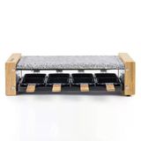 H.koenig 8 Kişilik Çok Fonksiyonlu Raclette Makinesi Wod8 Doğal Ahşap Tasarım, Çıkarılabilir Granit Taş, Profesyonel Peynir Fondü Raclette, 8 Adet Yapışmaz Tava, 8 Adet Ahşap Spatula