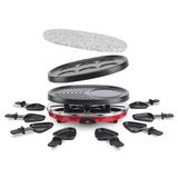 H.koenig Rp412 Raclette Makinesi 4'Ü 1/8 Kişilik/Raclette, Doğal Taş Izgara, Krep Tabağı Ve Izgara Tabağı/8 Tavalı/900 W/Siyah/Kırmızı