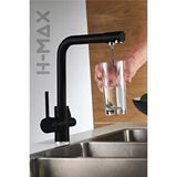 H-MAX Su Arıtma Cihazı Için Lüx 3 Yollu Arıtmalı Musluk Batarya (siyah L Batarya)