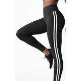 H1 Style Yüksek bel Sporcu sıkılaştırıcı çizgili esnek tayt siyah