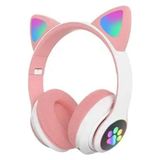H10 Cat Kedili LED Işıklı Kafaüstü Bluetooth Kulaklık (Toz Pembe)