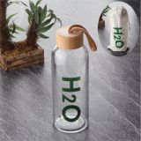 H2o Borosilikat Cam Matara Bambu Vakum Kapaklı Su Şişesi Suluk Kumaş Kılıf Hediyeli 600 ML