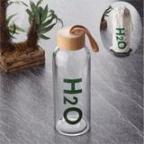H2O Cam Matara Bambu Vakum Kapaklı Su Şişesi Borosilikat 600 ML