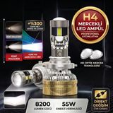 H4 Lazer Mercekli Far Ampulü Ufuk Çizgili Otomobil Araç Motosiklet Uyumlu Profesyonel Mini Projektör Led Beyaz Led Xenon Lamba 8200Lm Şimşek Etk