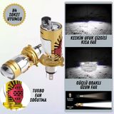 H4 Lazer Mercekli Ufuk Çizgili Far Ampulü Otomobil Araç Motosiklet Uyumlu Profesyonel Mini Projektör Led Beyaz Led Xenon Lamba Şimşek Etkili Uzu