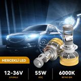 H4 Mercekli LED Far Projektör Ufuk Çizgili Beyaz LED Far Ampulü