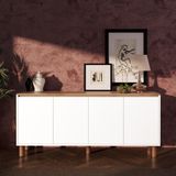 H4110 Terra 180 cm Sepet-Beyaz Konsol Yüksek Ayaklı 4 Kapakl, Modern Yemek Odası Depolama Dolabı