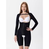 HA-124 Kopçalı Kollu Diz Üstü Korse Medikal Liposuction Karın Germe Doğum Sonrası Korse - Siyah - 3XL