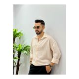 HA-KA GİYİM Erkek Olive Efektif Keten Oversize Çizgili Gömlek
