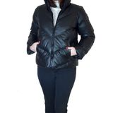 Haan Kadın Kapüşonlu Suni Deri Trend Mont - 01-Siyah - XL