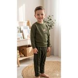 HaanBebe Erkek Çocuk Kapibara Baskılı Takım - Haki Yeşil Sweatshirt ve Çizgili Pantolon Ikili Set - 4 - 5 Yaş - Haki Yeşili