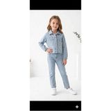 HaanBebe Inci Detaylı Kız Çocuk Kot Ceket ve Pantolon Takımı - Açık Mavi Denim Takım - 4 Yaş - Lacivert