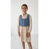 HaanBebe Kız Çocuk Müslin Elbise ve Kot Yelek Takımı - 2'li Kombin Set - 7 - 8 Yaş - Ekru - Mavi