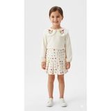 HaanBebe Kız Çocuk Nakış Yaka Detaylı Sweatshirt ve Çiçek Desenli Pileli Etek Takımı - 4 – 5 Yaş - Ekru - Krem