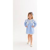 HaanBebe Papatya Nakışlı Bebek ve Kız Çocuk Elbisesi - Bebe Yaka Fırfırlı Keten Elbise - 5 - 6 Yaş - Mavi