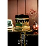 Hac & Umre Hediyelik Lüks Kadife Kaplı Kabe Formunda Kuran Sandığı ve Kuran-I Kerim Seti - Taş Işlemeli Büyük Boy Biblo - Altın