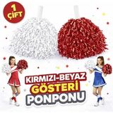 Hace Bazaar 1 Çift ( 2 Adet ) Kırmızı-Beyaz Renk 23 Nisan 19 Mayıs 29 Ekim Okul Gösteri Ponponları Ekstra Dolgun - Renkli - standart