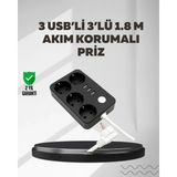 Hace Bazaar 4.1A Hızlı Şarjlı Akım Korumalı 4 Priz ve 3 USB Çıkışlı Priz