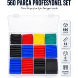 Hace Bazaar 560 Parça Kablo Izolasyon Makaron Seti 12 Ölçü 5 Renk Heat Shrink Tube Organizer Kutulu - Renkli