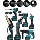 Hace Bazaar 6pcs Usta Elektrikli Alet Seti ŞARJLI=21V Spral Taşlama - Hilti - Bağ Makas - Somun Sökme - Darbeli Vidalama - Budama Testere Plastik Çantal ASR-1111 (4887)