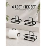 Hace Bazaar Duvara Yapışkanlı Wc Kağıtlık Siyah Metal 4 Adet Tuvalet Kağıdı Rulo Askısı -Hcb - Renkli - standart