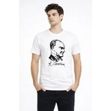 Hace Bazaar Erkek Atatürk Baskılı Tişört Kısa Kollu Bisiklet Yaka T-Shirt - Beyaz - M