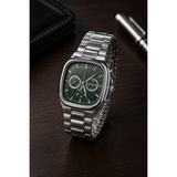 Hace Bazaar Erkek Gümüş Metal Kordon Analog Kol Saati Yeşil Kadran Takvim Göstergeli - Gümüş -Hcb - 0 - 12 Yaş