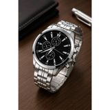 Hace Bazaar Erkek Gümüş Renk Metal Kordon Analog Kol Saati Takvim Göstergeli Siyah Kadran - Gümüş -Hcb - 0 - 12 Yaş