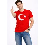 Hace Bazaar Erkek T-Shirt Kısa Kol Bisiklet Yaka Ay Yıldız Bayrak Baskılı Tişört - Kırmızı - XL