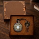 Hace Bazaar Geometrik Oymalı Tasarım - Köstekli Zincirli Cep Saati - Vintage Bronz - Renkli - standart