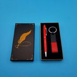 Hace Bazaar Kutulu Kırmızı Deri Anahtarlık ve Touchpen Tükenmez Kalem Hediye Seti - Renkli - standart