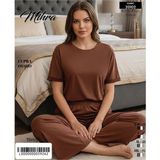 Hace Bazaar Mihra 20102 Kadın Oysho Kısa Kol Pijama Takımı - Koyu Kahve