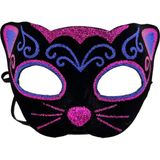 Hace Bazaar Siyah Kadife Kaplama Üzeri Pembe Mavi Sim Işlemeli Kedi Maskesi 20X13 cm - Renkli - standart