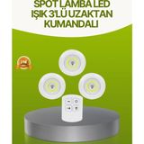 Hace Bazaar Uzaktan Kumandalı 3 Lü Kablosuz LED Spot Lamba Seti Yapışkanlı Pratik Kullanım - 1 m - 00 Beyaz