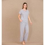 Hace Bazaar Viskon Şık Tasarım Dantel Işlemeli Gri Kısa Kol Pijama Takımı