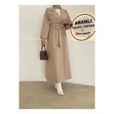 hacer ayaydın Tam Boy Tesettür Kaşe Kaban/Manşetli Kuşaklı Kaşe Kadın Kaban