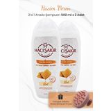 Hacı Şakir 2x500 ml Bal İkisi Bir Arada Şampuan ve Pembe Şampuan Fırçası